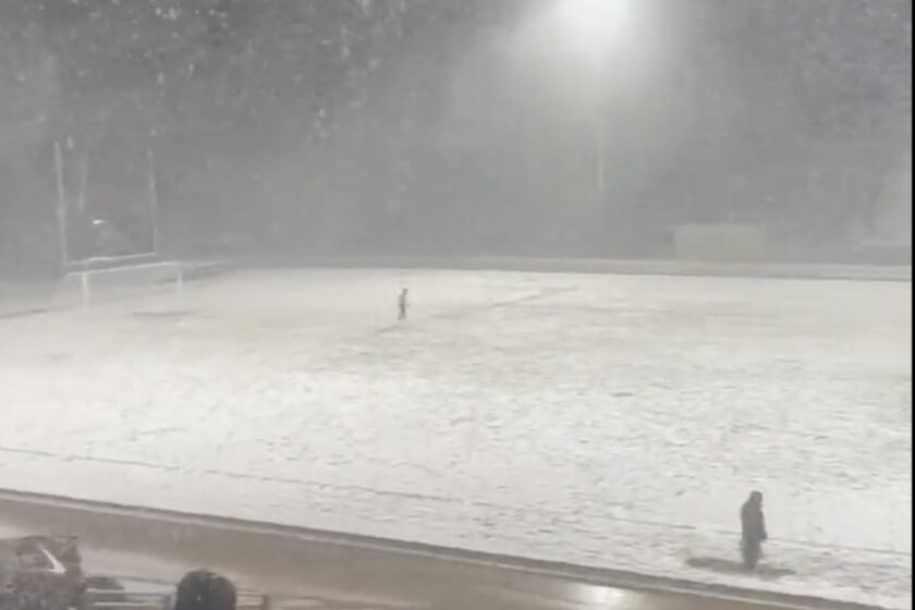 It was snowing on Tuesday night for the Southern Section boys' soccer playoff game at Hesperia against Oak Park.