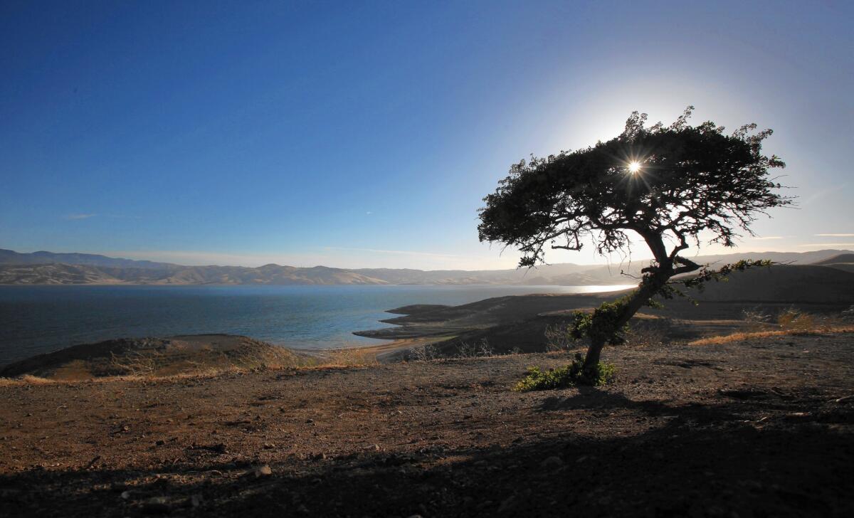 The San Luis Reservoir near Los Banos, shown in 2014, is part of the Central Valley Project and supplies water to the giant Westlands Water District.