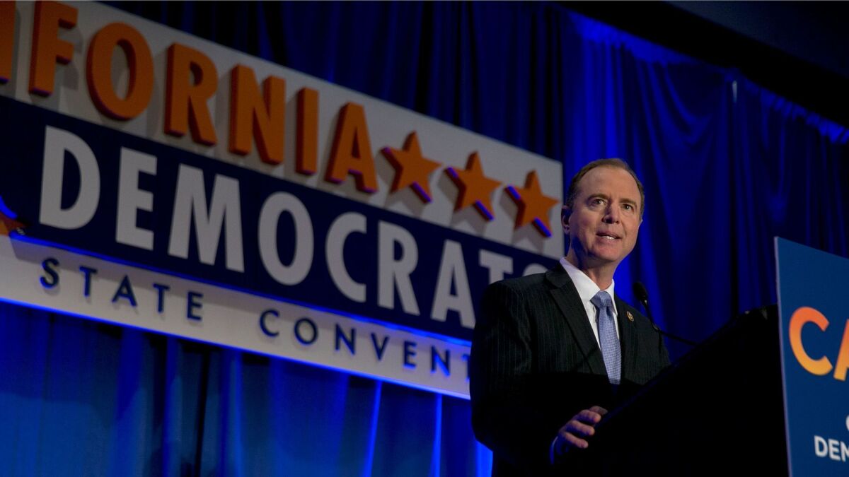 Rep. Adam B. Schiff, the ranking Democrat on the House Intelligence Committee, addresses the California Democratic Party Convention.