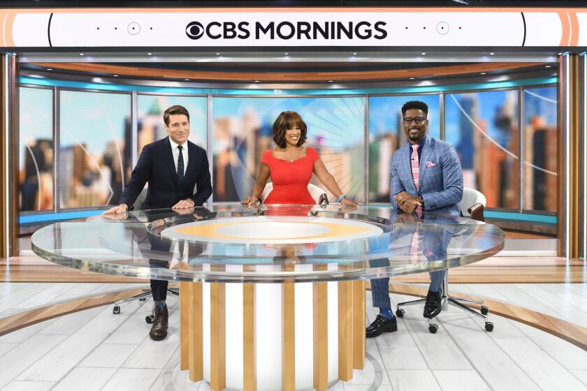 "CBS Mornings" co-hosts Tony Dokoupil, Gayle King, and Nate Burleson in the program's new studio in Times Square.