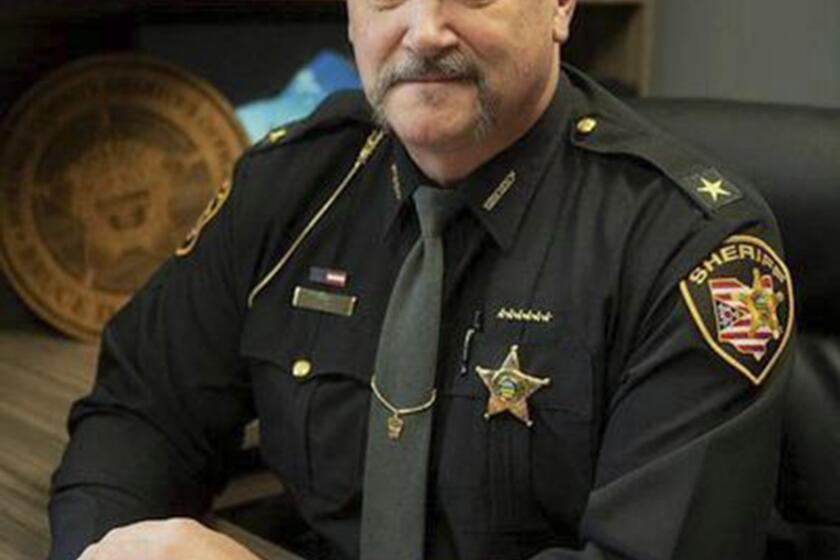 In this undated photo released by the Portage County Sheriff's Office, Sheriff Bruce D. Zuchowski poses. Zuchowski, is under fire for a social media post in which he said people with Kamala Harris yard signs should have their addresses recorded so that immigrants can be sent to live with them if Harris wins. (Portage County Sheriff's Office via AP)