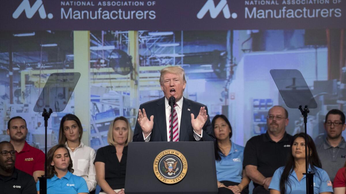President Donald J. Trump delivers remarks on tax reform to the National Association of Manufacturers at the Mandarin Oriental Hotel in Washington on Sept. 29.