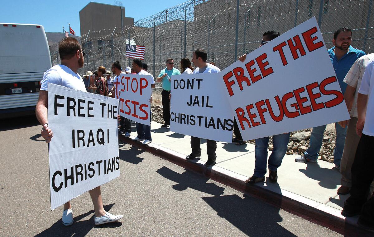 Members of San Diego's Chaldean community protest outside the Otay Mesa Detention Facility in 2015.