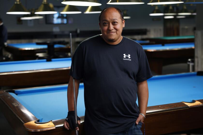 San Diego, CA - May 23, 2024: Nayan Tamrakar won the American Pool Association's 8-Ball Classic Pool Championship in Las Vegas earlier this month, shown here at On Cue Billiards on May 23, 2024 in La Mesa, CA. (K.C. Alfred / The San Diego Union-Tribune)