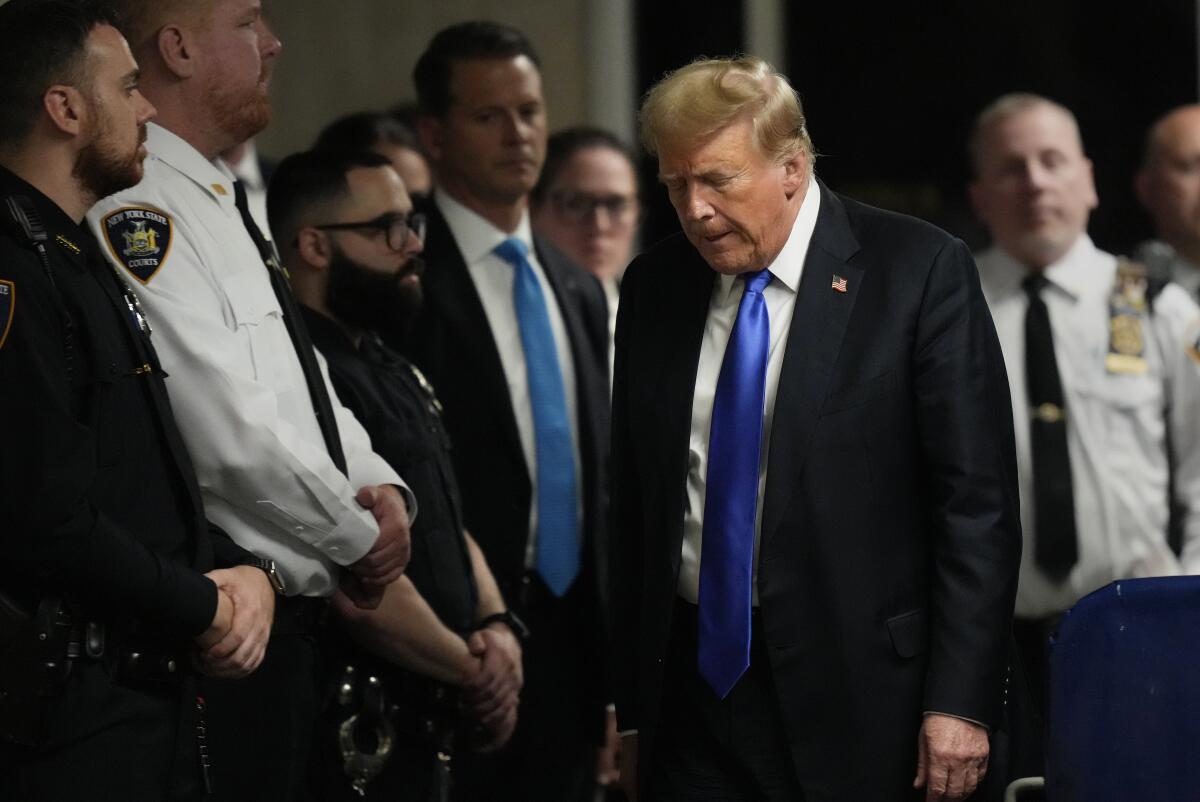 Former President Trump leaves the courtroom in New York after being found guilty on 34 felony counts on May 30.