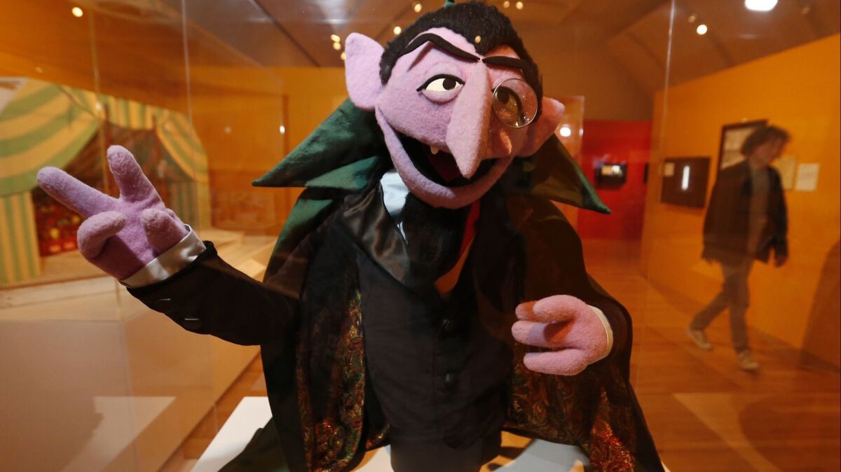 The Count von Count puppet on view at the Skirball Cultural Center.