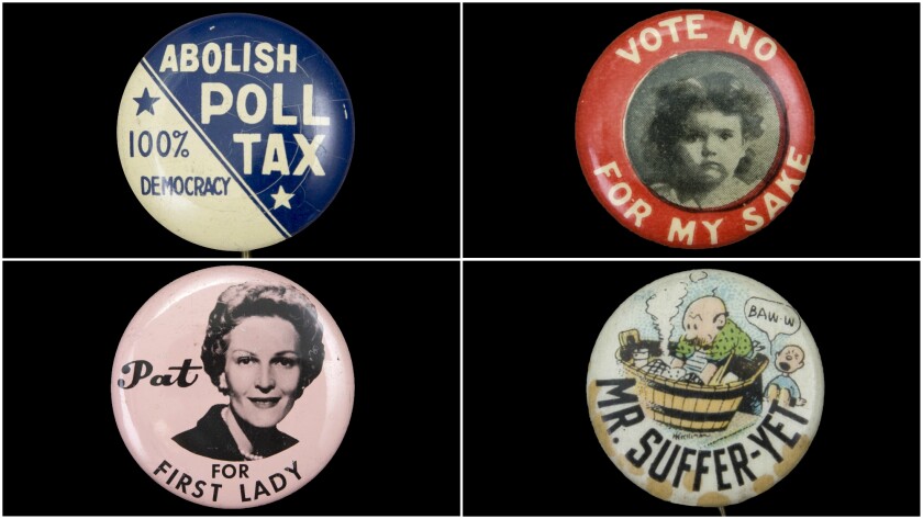 Four buttons from the Natural History Museum exhibition on the 19th Amendment centennial