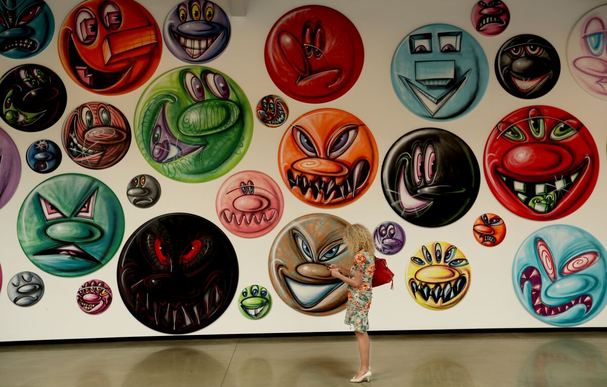 Works by artist Kenny Scharf at the Jeffrey Deitch Gallery in Los Angeles 