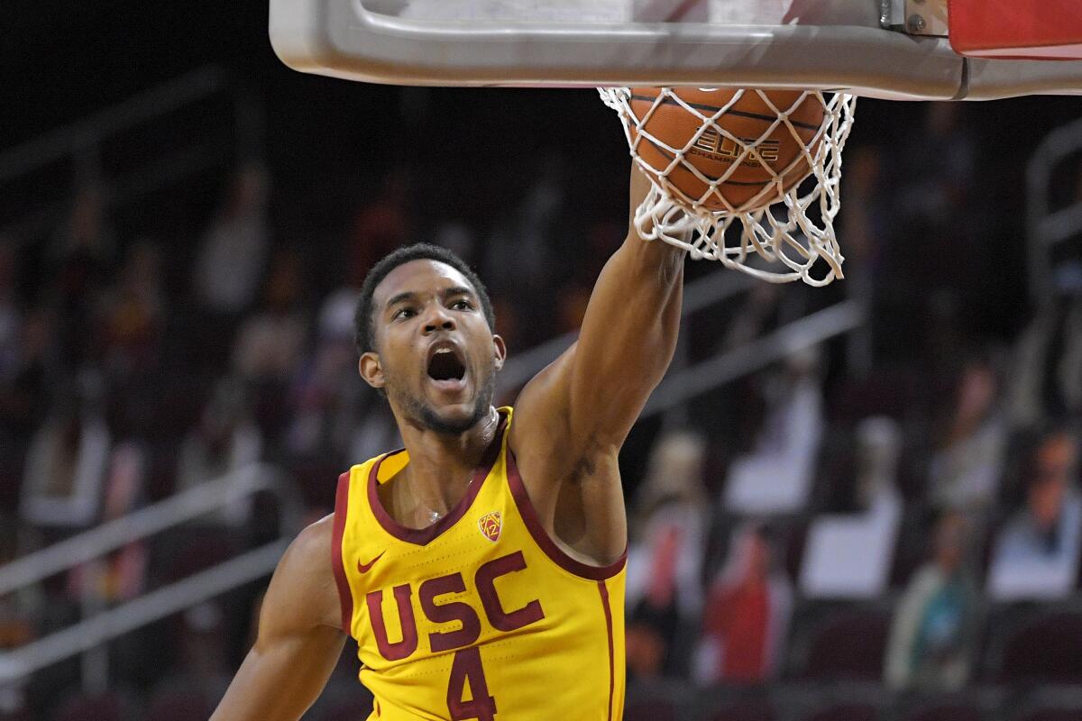 USC forward Evan Mobley dunks during the second half against Arizona State.
