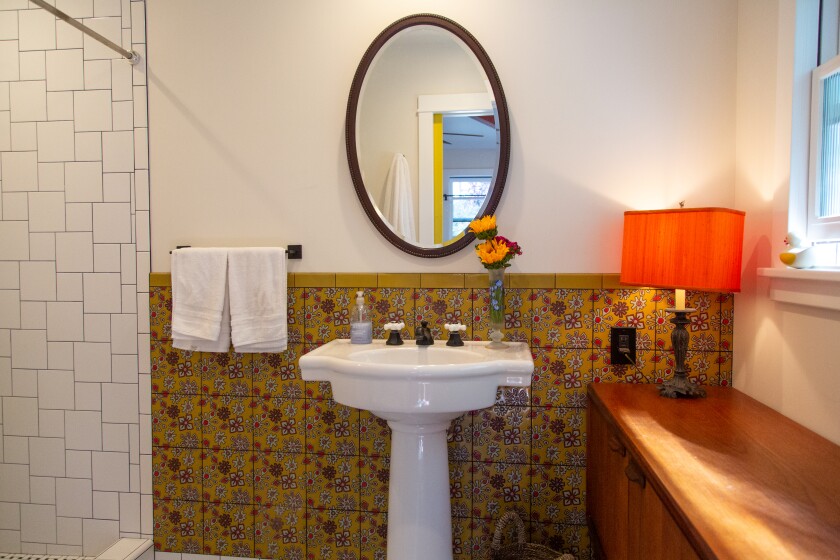 Majette helped with selecting the colorful Mexican tile used in the kitchen and bathroom of the granny flat project.
