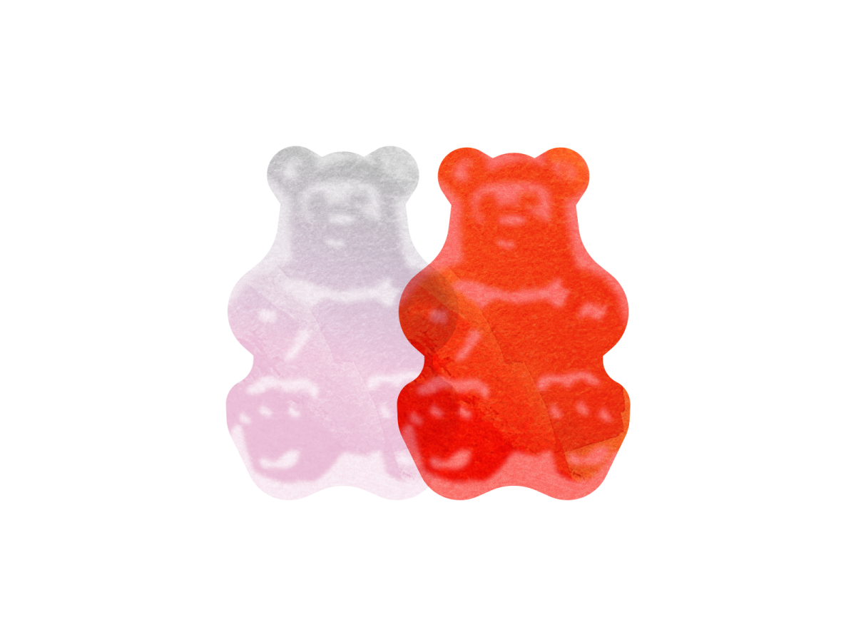 Illustration of red gummy bear with color filtered out