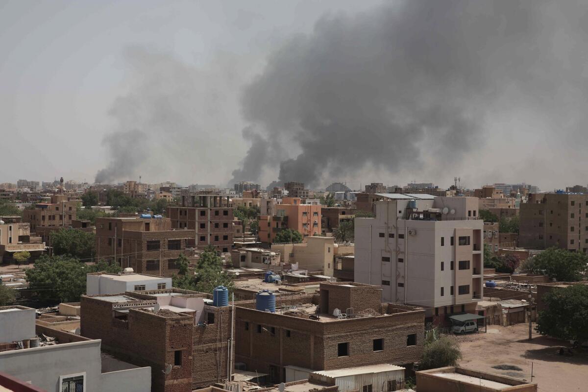 Smoke rising above Khartoum, Sudan, amid intense fighting