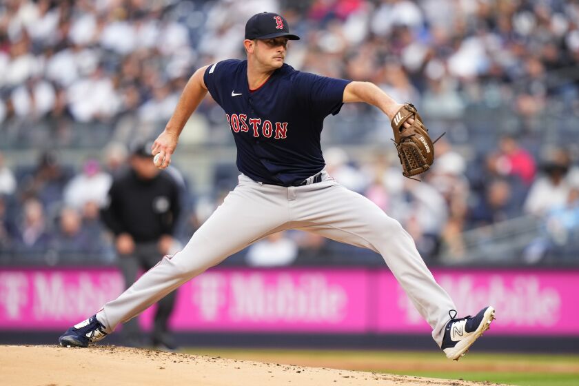 Boston Red Sox's Garrett Whitlock pitches during the first inning of the team's baseball game against the New York Yankees on Friday, June 9, 2023, in New York. (AP Photo/Frank Franklin II)