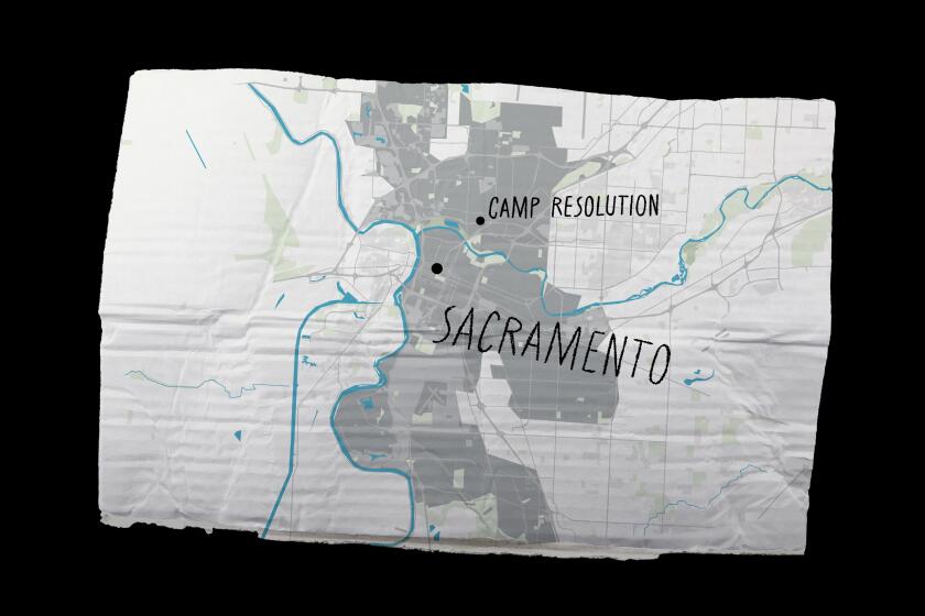 photo illustration of a map of Sacramento on a crumpled cardboard sign