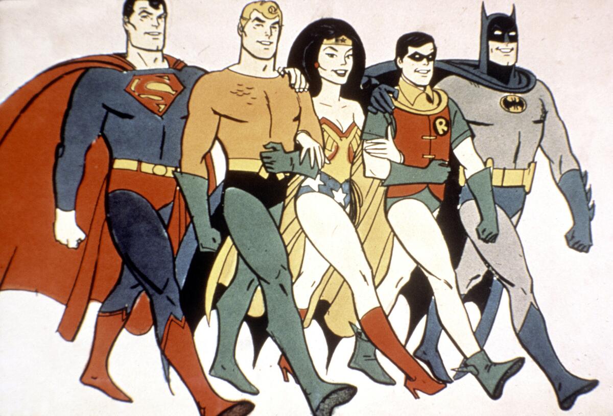 Superman, left, Aquaman, Wonder Woman, Robin and Batman are "Super Friends." (ABC)