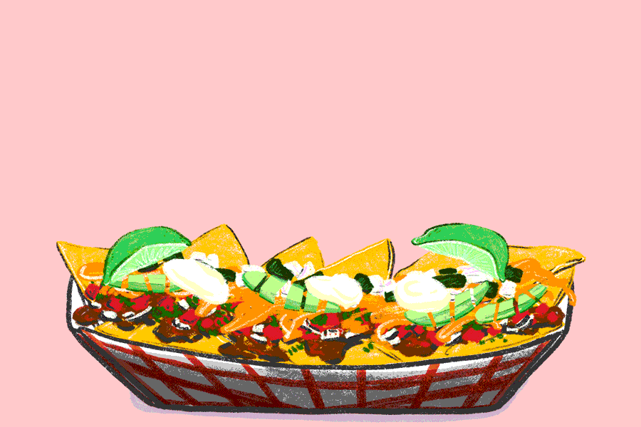 Animated illustration of loaded nachos