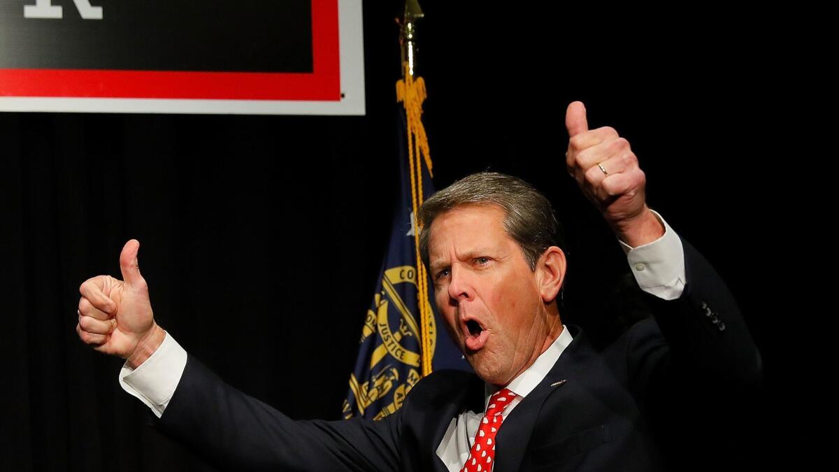 Brian Kemp on election night at the Classic Center in Athens, Ga. Kemp went on to win a razor-close race against Stacey Abrams.