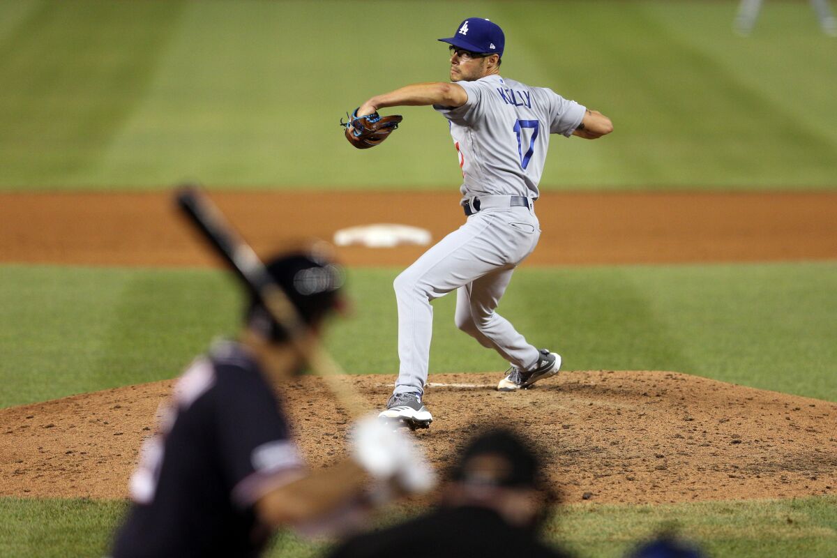 Dodgers reliever Joe Kelly delivers against the Washington Nationals on July 26.