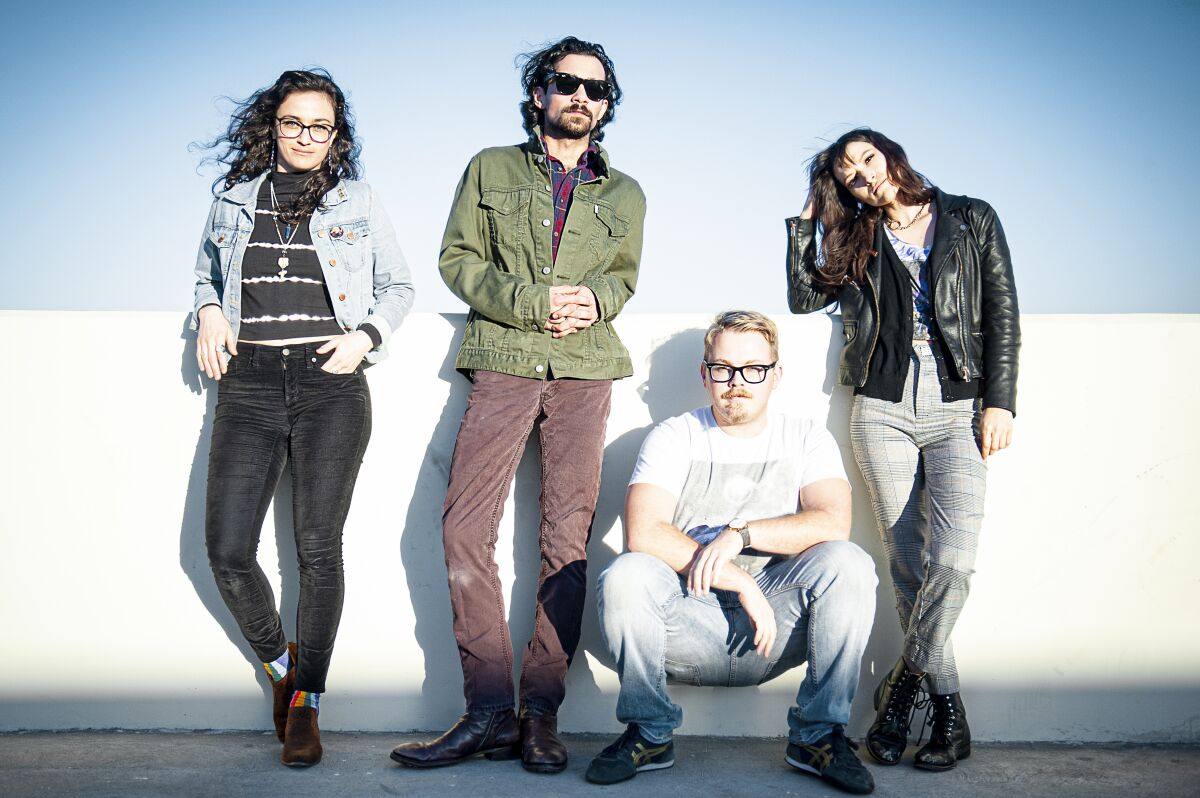 Belladon band members are, from left, Heather Nation on guitar and vocals, Billy Petty on drums, Alex Bravo on bass and vocals, and Aimee Jacobs on synth and vocals.