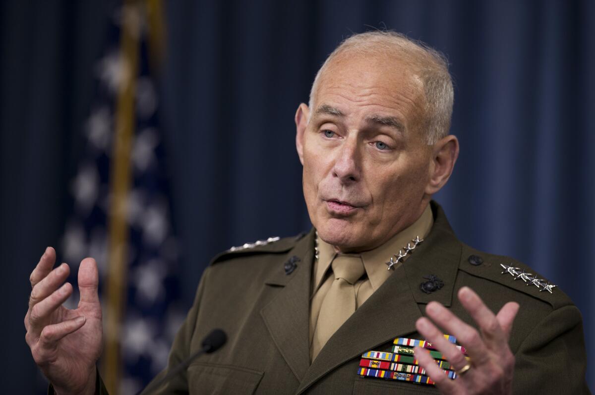 Gen. John Kelly speaks to reporters during a briefing at the Pentagon. President-elect Donald Trump is tapping another four-star military officer for his administration.