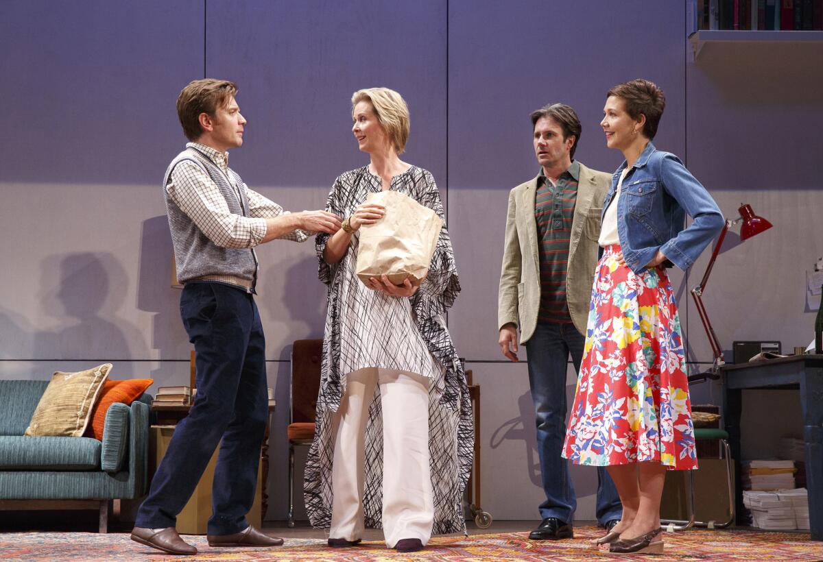 Ewan McGregor, Cynthia Nixon, Josh Hamilton and Maggie Gyllenhaal in a scene from the Roundabout's revival of Tom Stoppard's "The Real Thing" at the American Airlines Theatre in New York.