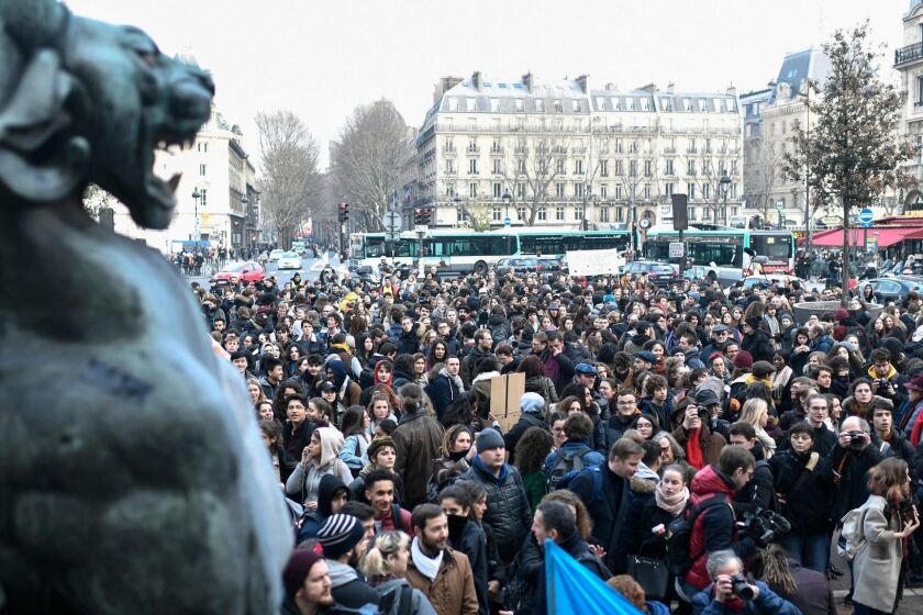 This general view taken from Place Saint-Michel in Paris, France, shows high school students during a demonstration on December 11, 2018, to protest against the different education reforms including the overhauls and stricter university entrance requirements. (Photo by STEPHANE DE SAKUTIN / AFP)STEPHANE DE SAKUTIN/AFP/Getty Images ** OUTS - ELSENT, FPG, CM - OUTS * NM, PH, VA if sourced by CT, LA or MoD **