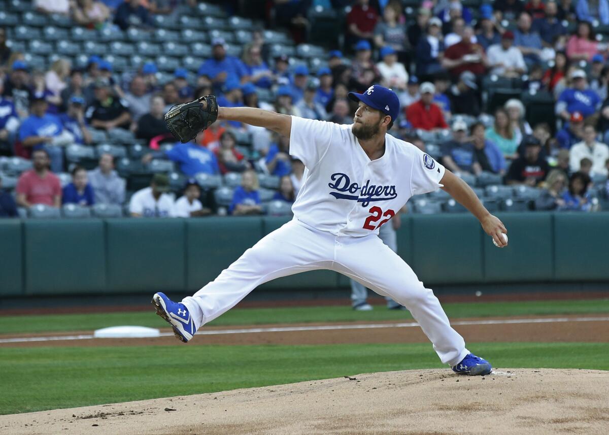 Clayton Kershaw pitches in the first inning for the triple-A Oklahoma City Dodgers against the San Antonio Missions on April 4 during a rehab assignment.