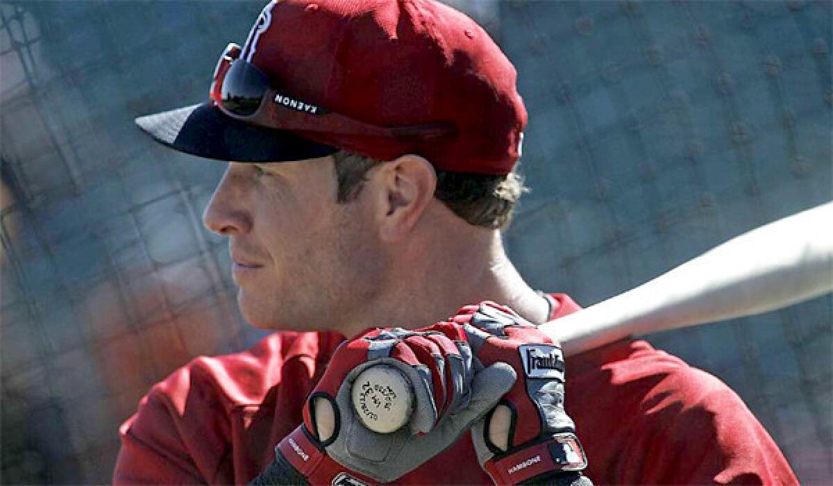 Outfielder Josh Hamilton hit .250 with 21 home runs and 79 runs batted in for the Angels last season.
