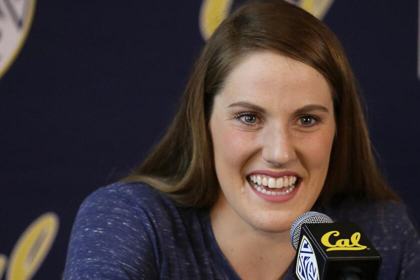 Olympic gold medalist appears at a news conference last month in Berkeley.