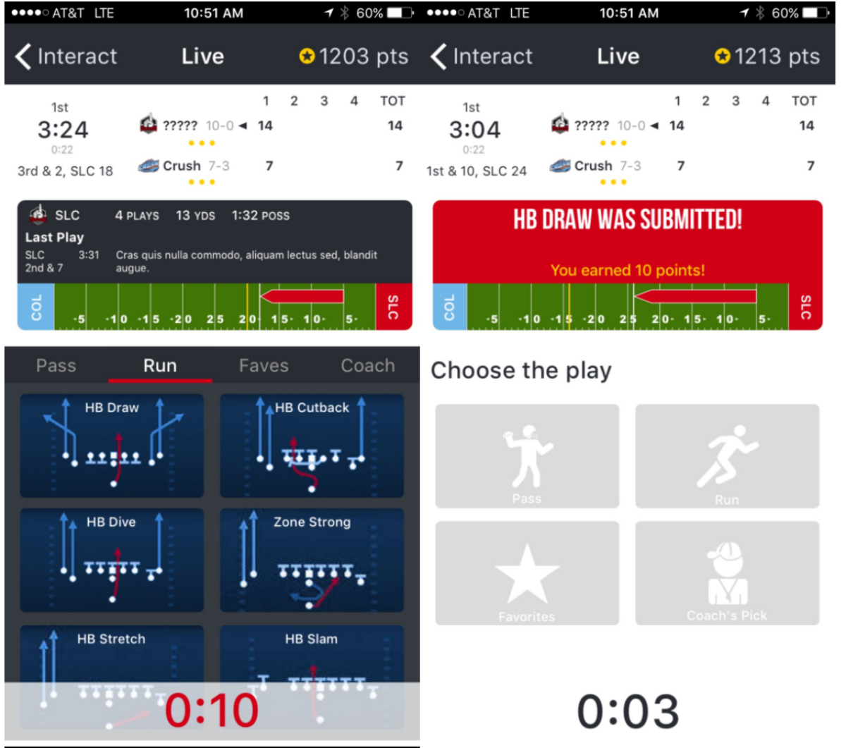 Renderings show Project Fanchise's app, which allows users to control key decisions about an Indoor Football League team. (Project Fanchise)