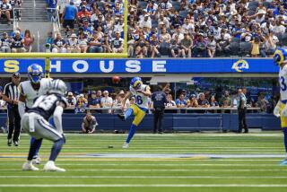 Rams rookie Joshua Karty (16) kicks off against the Dallas Cowboys in the preseason. 