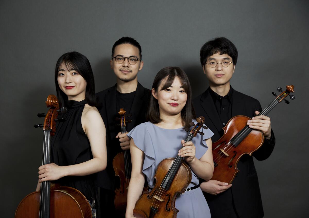 The members of Quartet Integra (from left), Anri Tsukiji, Rintaro Kikuno, Kyoka Misawa and Itsuki Yamamoto
