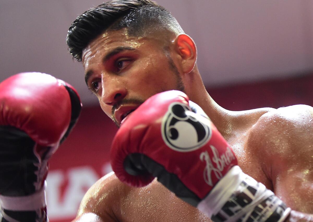 Boxer Abner Mares works out for the media on Aug. 18 in Bell Gardens ahead of his "Battle of Los Angeles" match against Leo Santa Cruz.