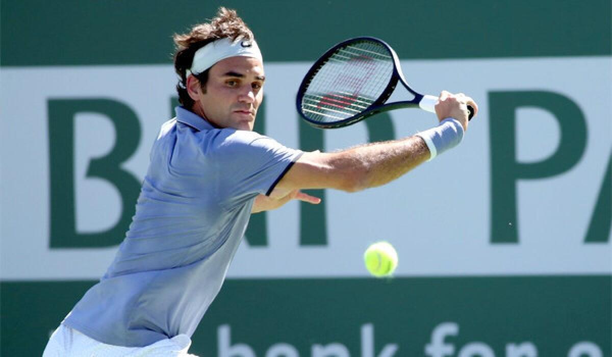 Roger Federer of Switzerland defeated Dmitry Tursonov of Russia, 7-6 (7), 7-6 (2), Monday at the BNP Paribas Open in Indian Wells.