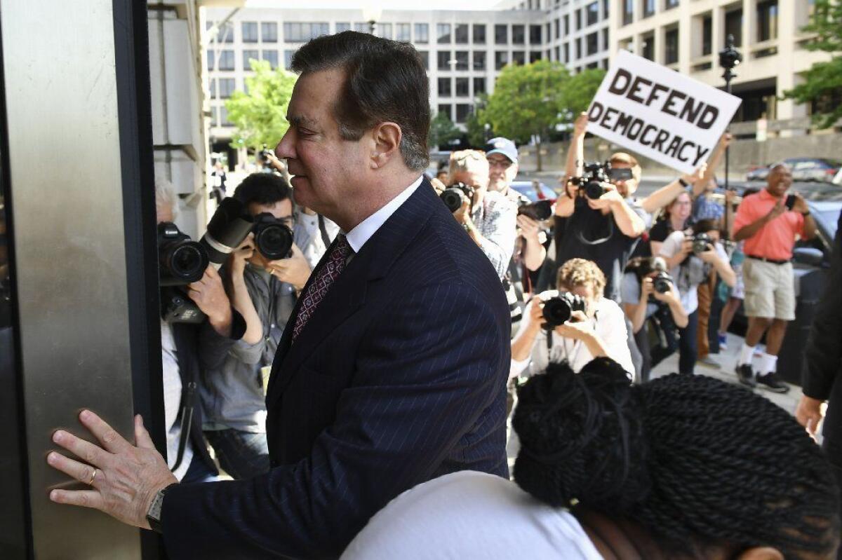 Paul Manafort, President Trump's former campaign chairman, arrives for a hearing at federal court in Washington last year.