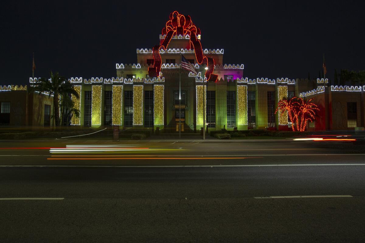 The front of the Citadel Outlets main building, with what's purported to be the world's largest bow.