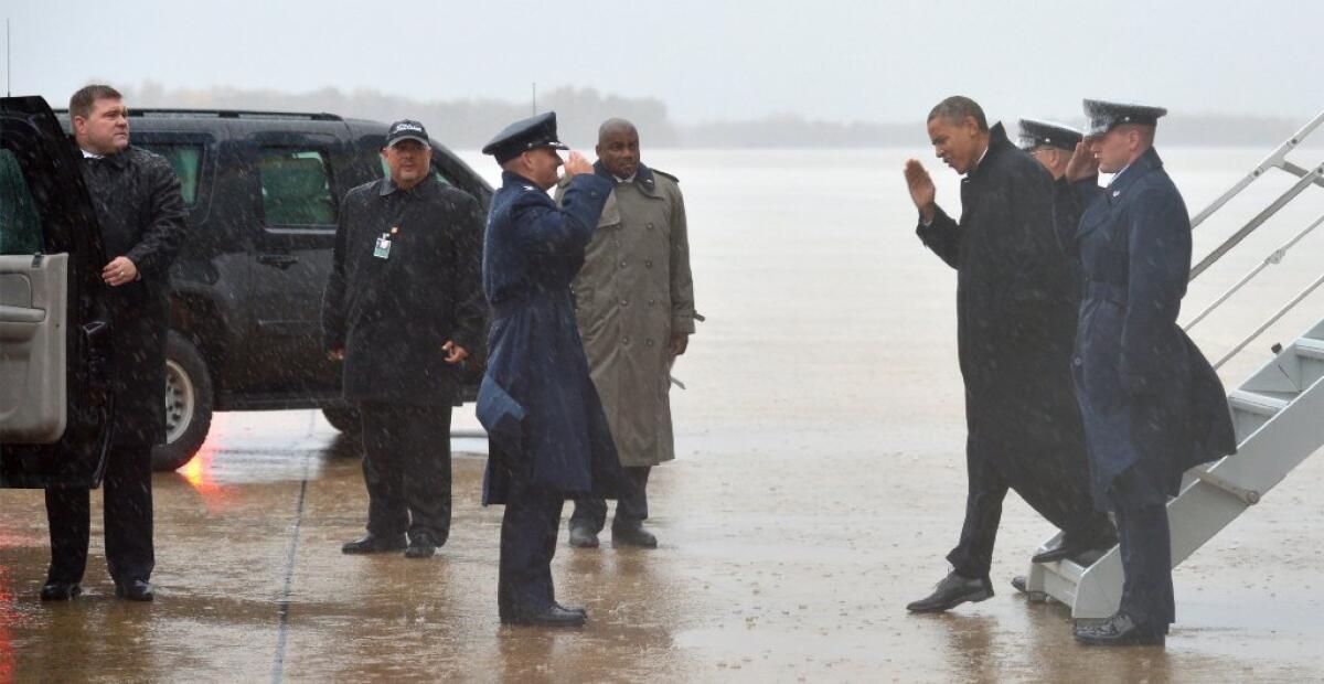 President Obama returned from the campaign trail to Washington on Monday to monitor response to Hurricane Sandy.