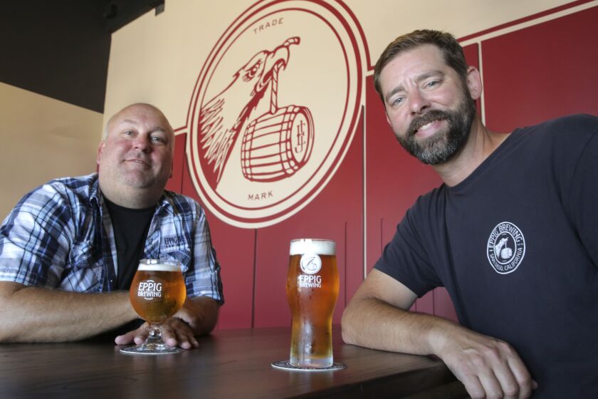 San Diego, CA - August 25, 2022: Co-Founders Todd Warshaw (left) and Clayton LeBlanc, are opening the Epping Brewing La Jolla Bier Haus and are photographed inside the new La Jolla space August 22, 2022, San Diego, CA. (Bill Wechter / For The San Diego Union-Tribune)