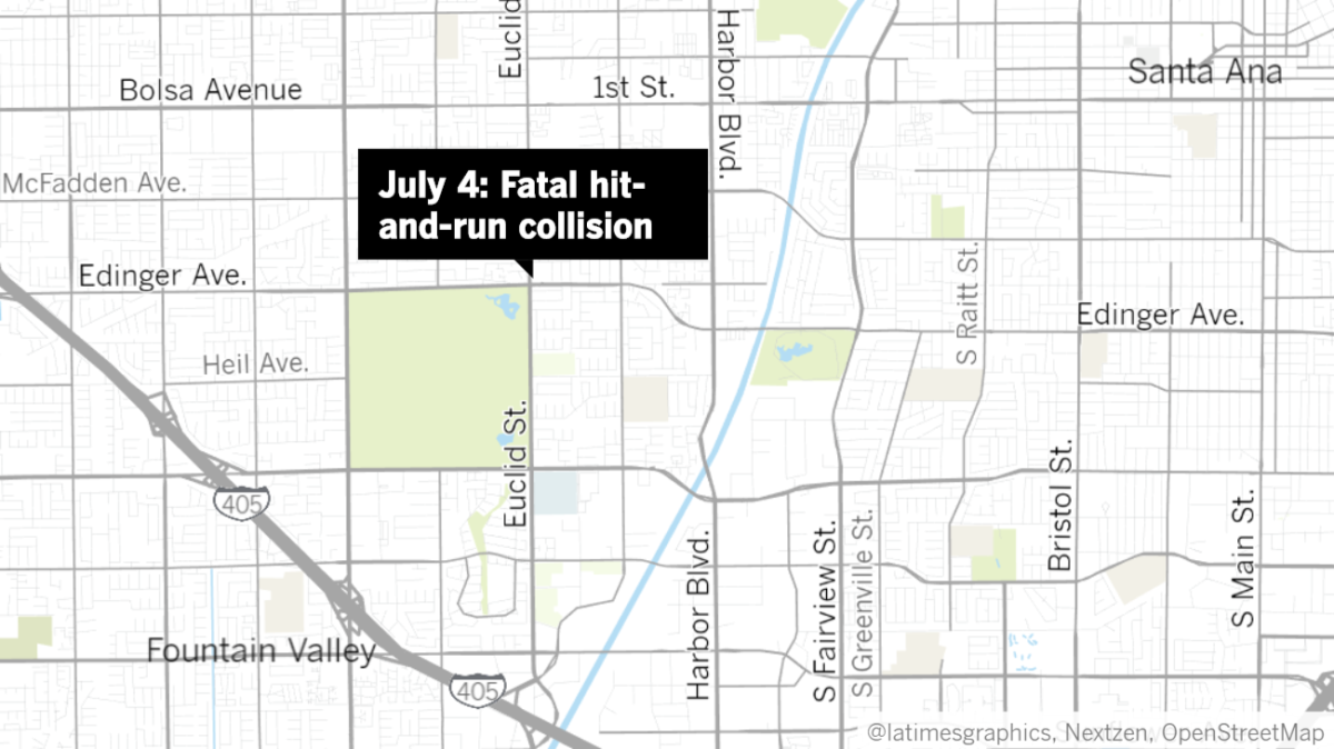Fountain Valley police say a vehicle hit a pedestrian on Euclid Street Saturday night.