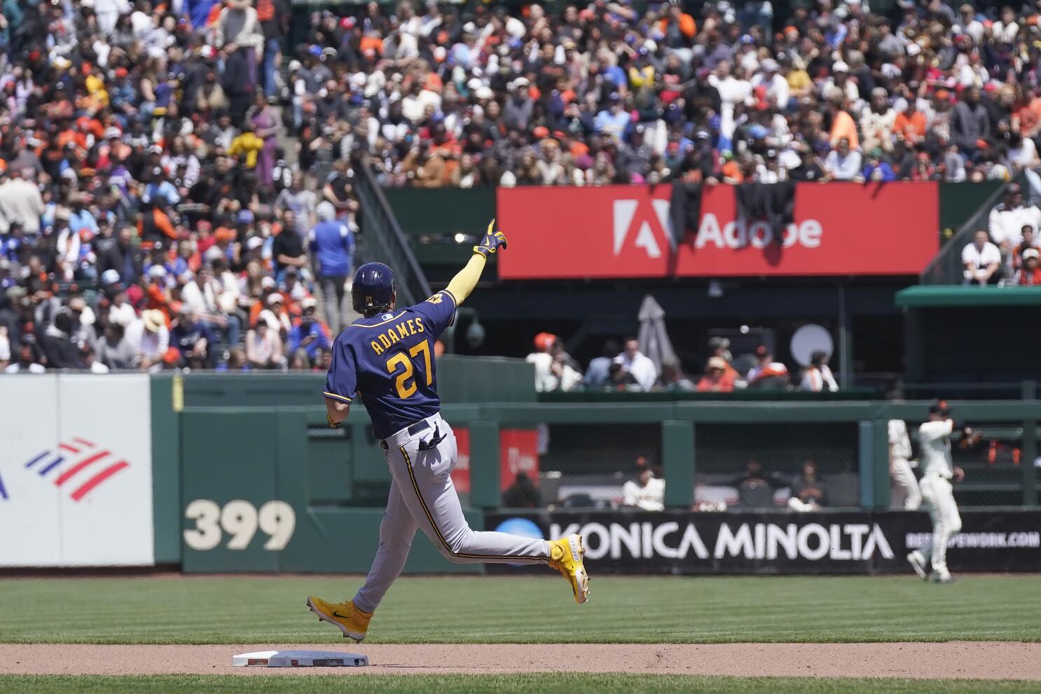 Milwaukee Brewers' Willy Adames batting during the sixth inning of