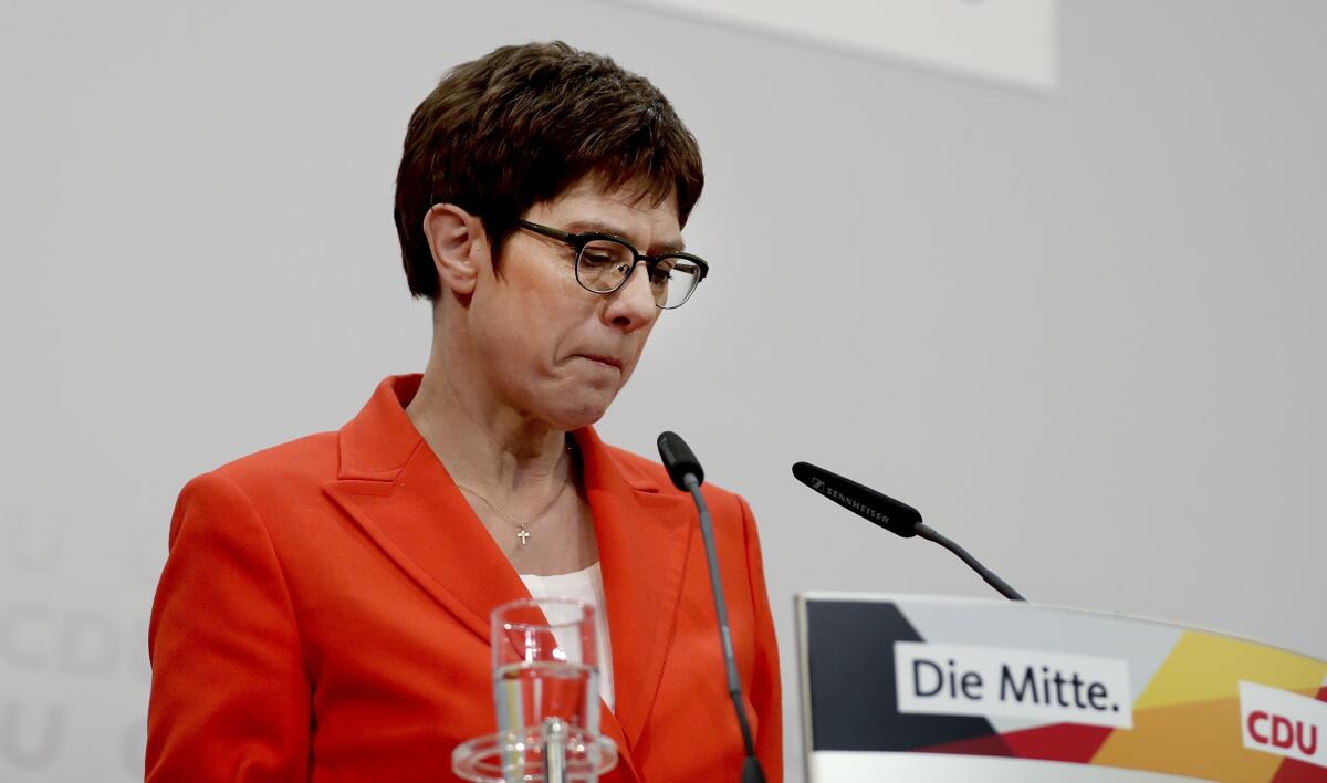 Annegret Kramp-Karrenbauer told leading members of the Christian Democratic Union that she won't seek the German chancellorship in next year's election.