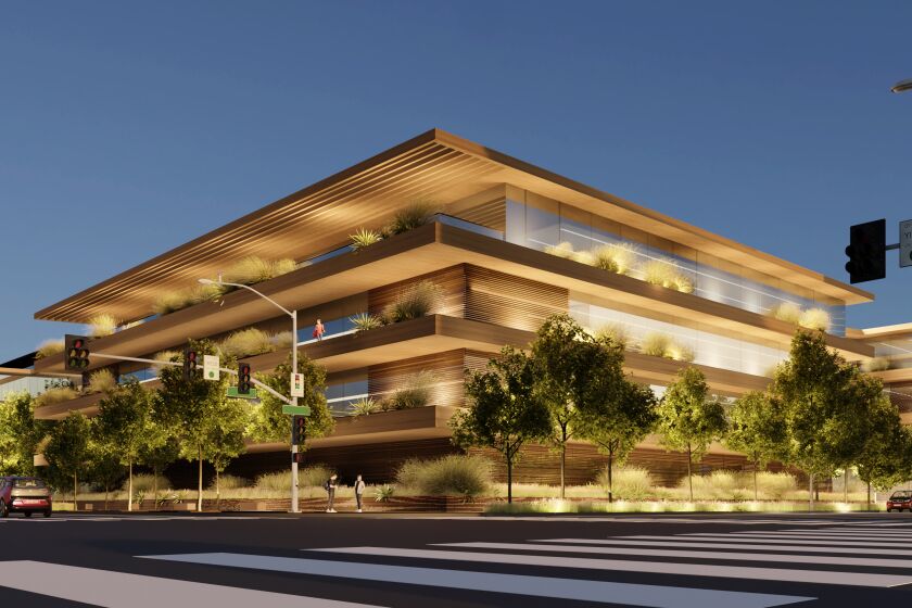 Rendering of proposed Apple Culver City campus. Apple announced Fri., Oct. 8, 2021 that it will expand its offices in the Los Angeles area by 550,000 square feet in two new office buildings to be constructed on the border of Culver City and Los Angeles.