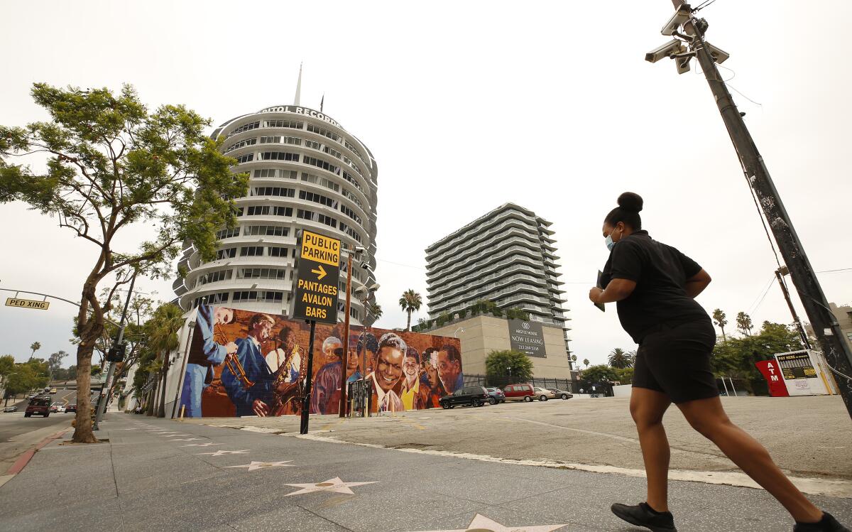 A parking lot on Vine Street next to the Capitol Records Tower is the proposed site for the Hollywood Center project.