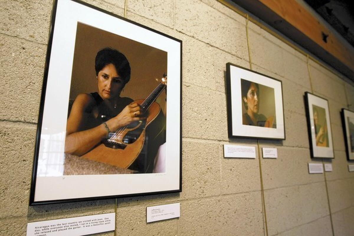 Photographer Julio Moline's portraits of folk singer Joan Baez from 1981 are on display at Penelope's Cafe Books & Gallery in La Cañada Flintridge, on Tuesday, Feb. 4, 2014.