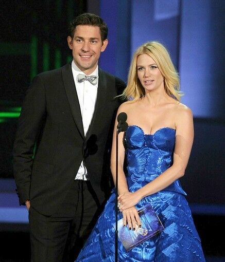 Will someone give the man a TelePrompter? John Krasinski of "The Office" seemed to have lost his way when presenting the Emmy for supporting actress in a miniseries with "Mad Men's" January Jones. So, was that a joke or for real? Either way, it bombed.