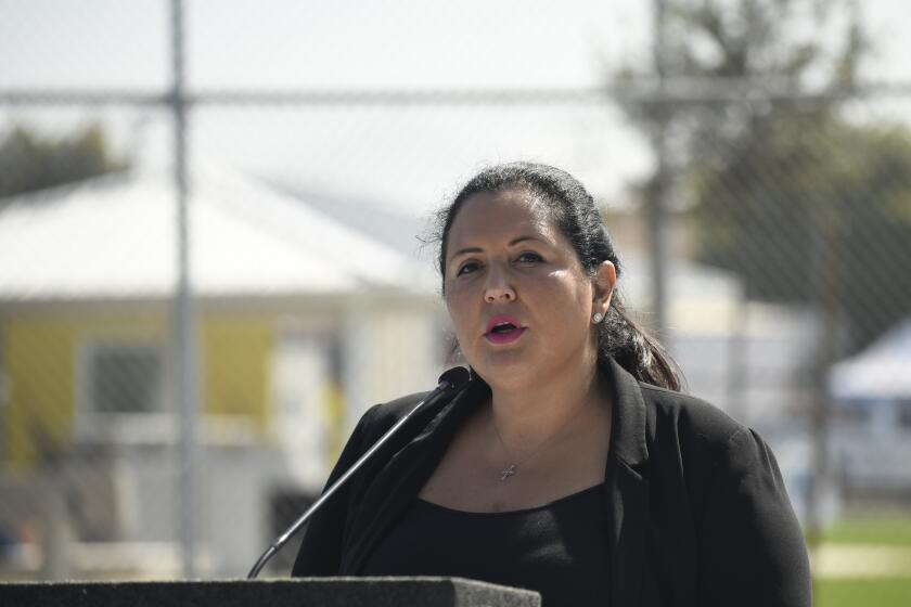 San Diego county supervisor Nora Vargas speaks at a dedication ceremony for a new addition to the Lincoln Acres County Park Saturday, August, 28, 2021 in National City, Calif. (Photo/Denis Poroy)