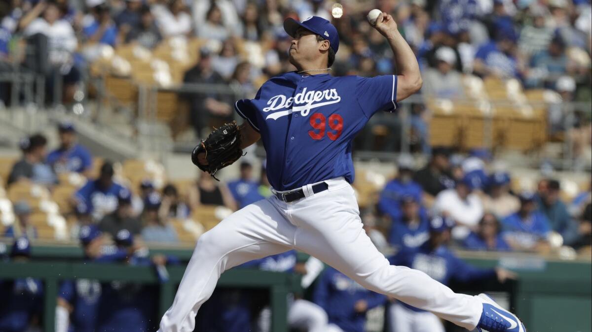 The Dodgers' Hyun-Jin Ryu looked sharp against the San Diego Padres, allowing two singles, striking out two and walking none in two innings.