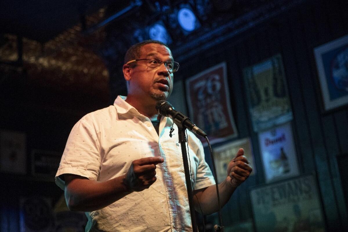 Rep. Keith Ellison (D-Minn.), who is running to become Minnesota's attorney general, speaks to supporters in Minneapolis on Tuesday.