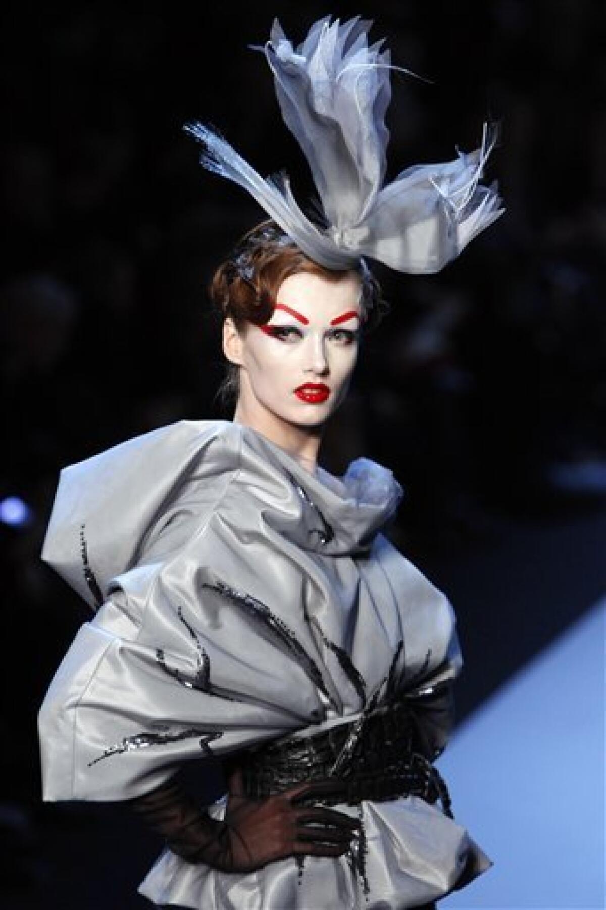 A model wears a creation of British fashion designer John Galliano for Dior's Haute Couture Spring Summer 2011 fashion collection presented in Paris, Monday, Jan. 24, 2011. (AP Photo/ Francois Mori)