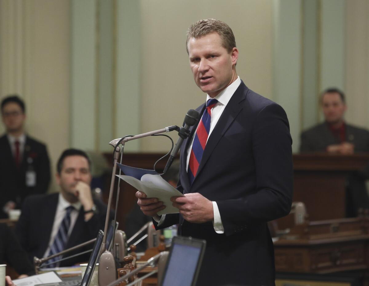 Assembly Minority Leader Chad Mayes (R-Yucca Valley) speaks in the Capitol on Jan. 11.